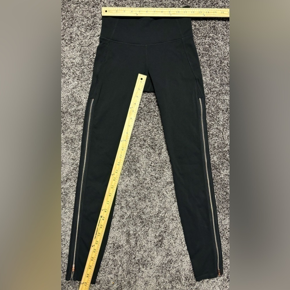 ATHLETA Black LEGGINGS with Gold Zipper side, Size X- SMALL - Picture 3 of 14